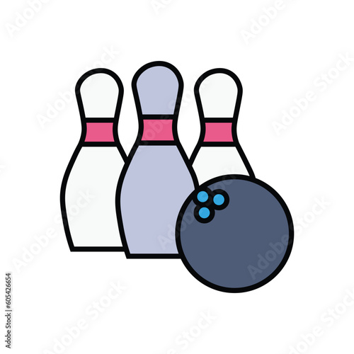Bowling ball and skittles icon isolated on white. Vector illustration
