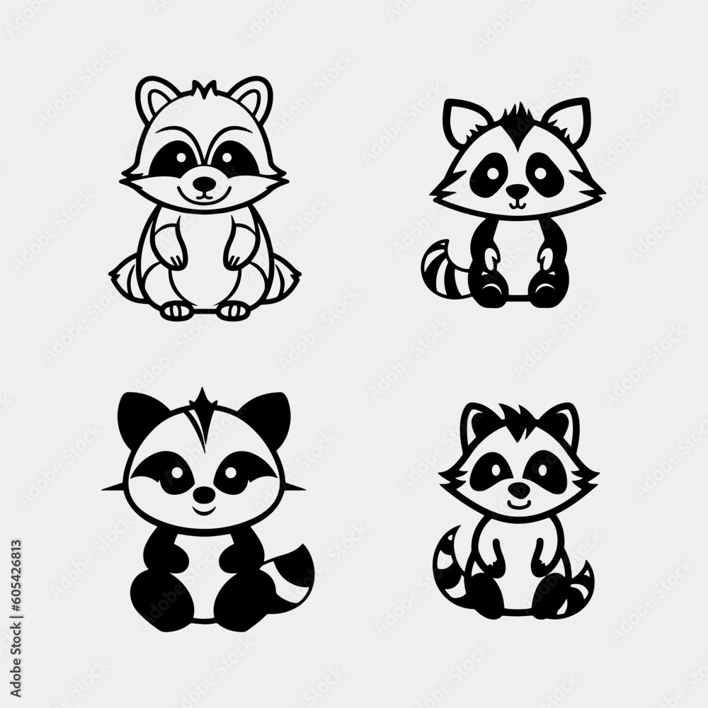 set of cute Raccoon with Dexterous Front Paws and Ringed Tail Vector Set set of cute Raccoon with Dexterous Front Paws and Ringed Tail Vector Set