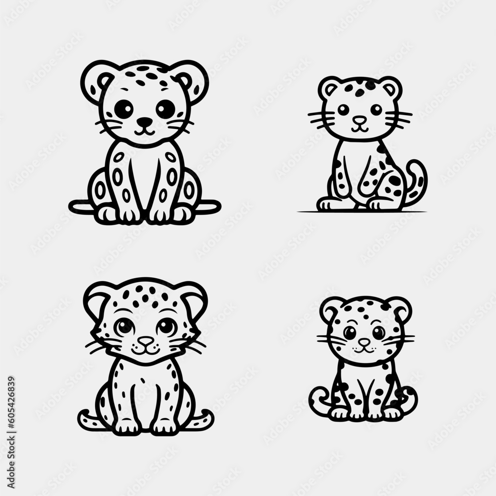 set of cartoon cute little leopard, design funny illustration set of cartoon cute little leopard, design funny illustration