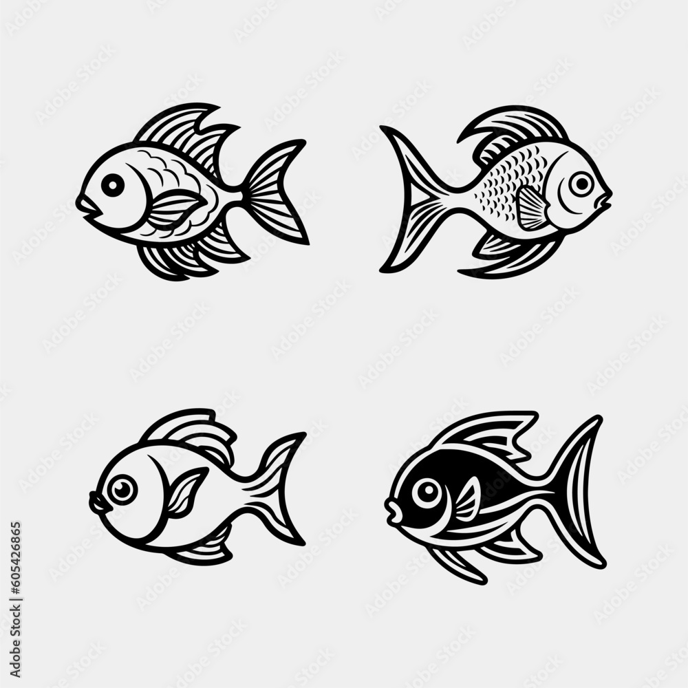 Fish - set of vector icons isolated on white