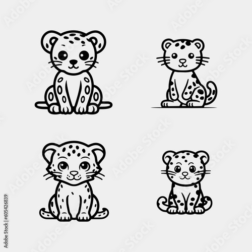 set of cartoon cute little leopard, design funny illustration