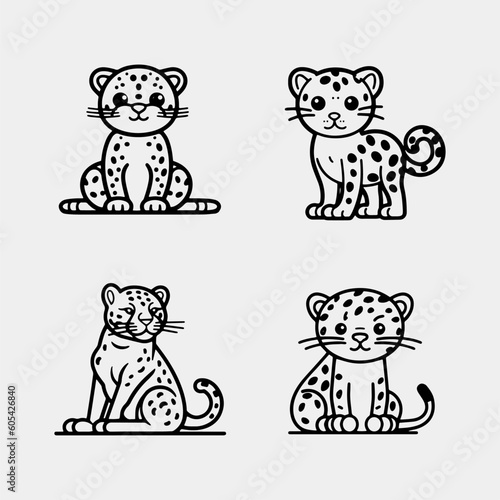 set of cartoon cute little leopard, design funny illustration