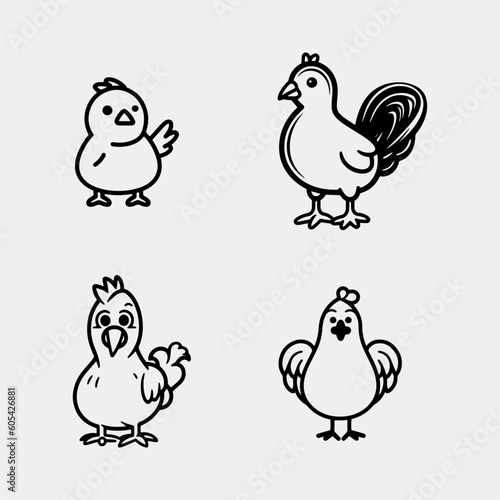 Cute cartoon baby chicken set isolated on white