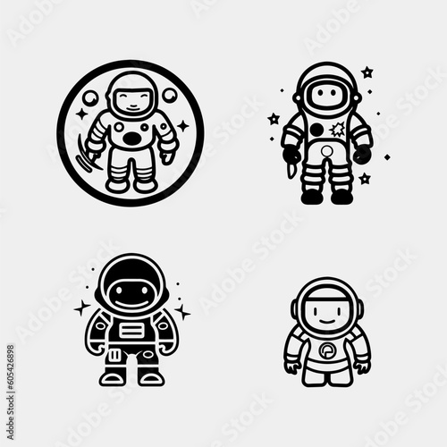 Set of cute Cartoon astronauts in various poses. Vector illustration.