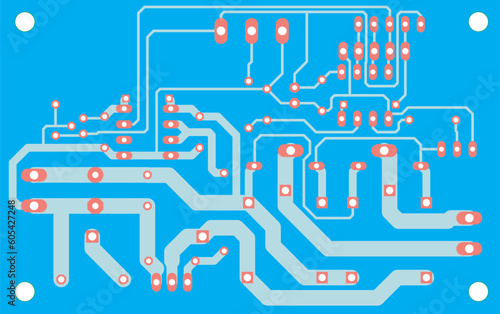 Electric background. Vector printed circuit 
board of an electronic 
device with
conductors and contact pads placed on it. 
Engineering drawing of a pcb.