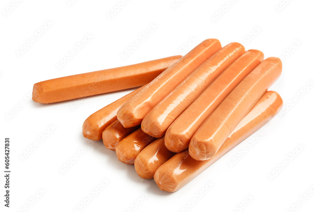 Tasty sausages on white background Tasty sausages on white background