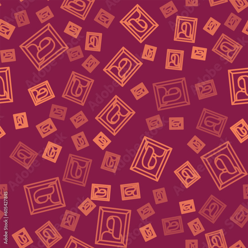 Brown line Portrait picture in museum icon isolated seamless pattern on red background. Vector