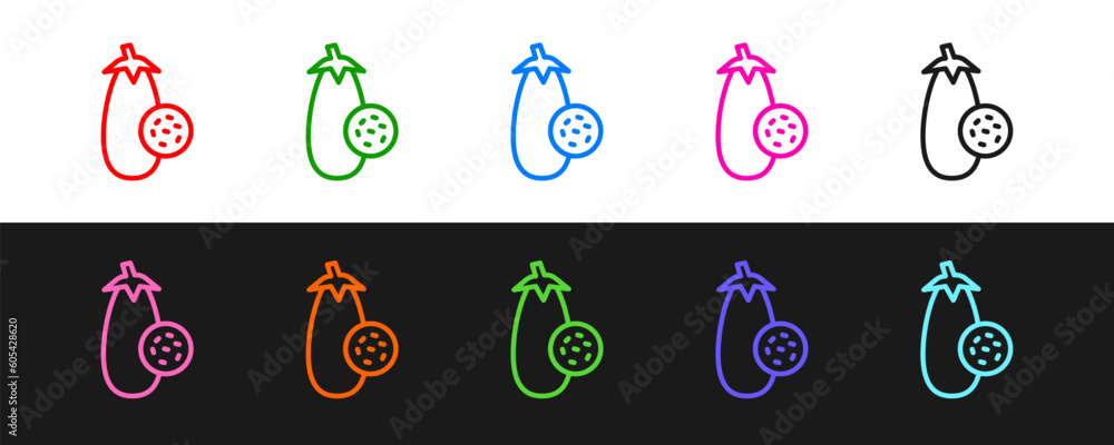 Set line Eggplant icon isolated on black and white background. Vector Set line Eggplant icon isolated on black and white background. Vector