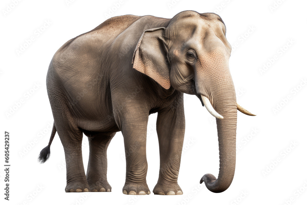 Large adult Elephant isolated on white background, Animal wildlife habitat in the nature forest, beautiful of life, massive body part, largest mammal, with Generative AI. Large adult Elephant isolated on white background, Animal wildlife habitat in the nature forest, beautiful of life, massive body part, largest mammal, with Generative AI.
