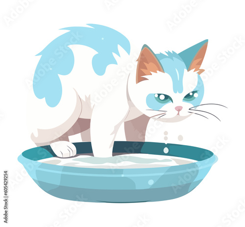 Cute kitten playing with bowl