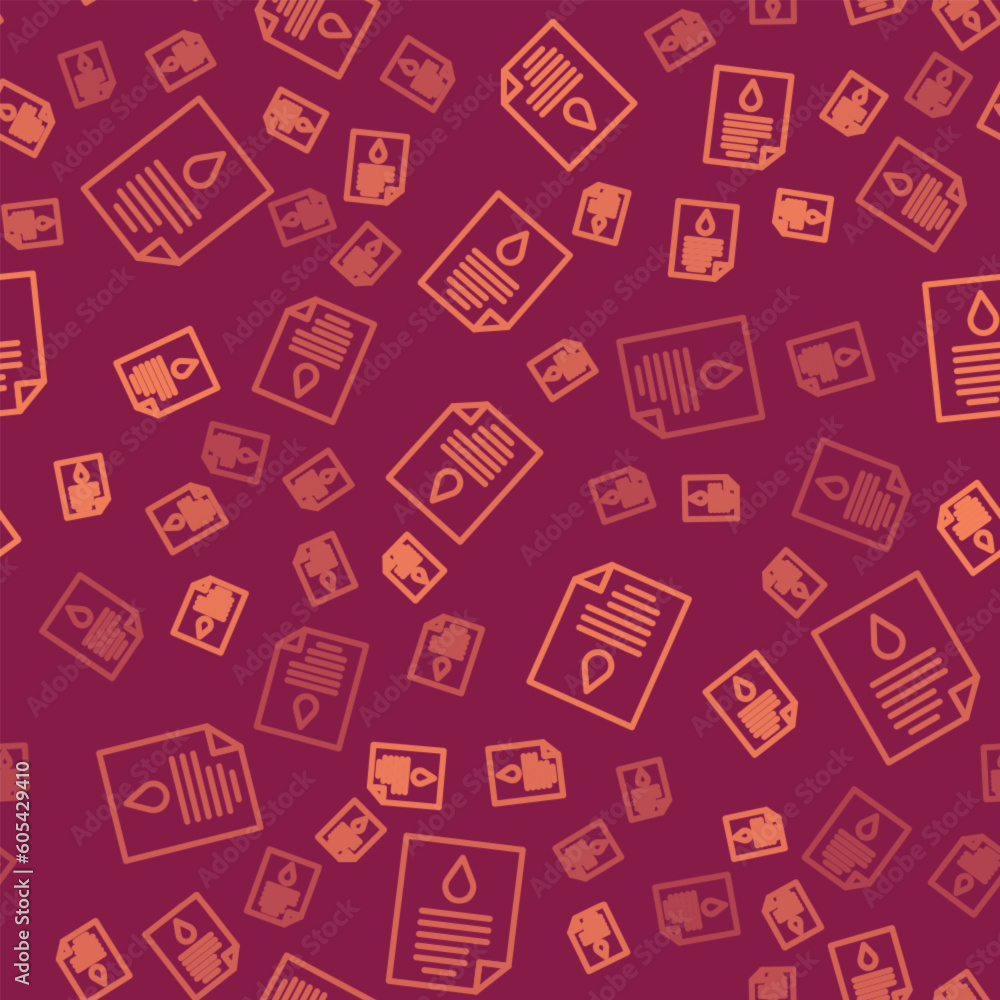 Brown line Oil drop document icon isolated seamless pattern on red background. Vector Brown line Oil drop document icon isolated seamless pattern on red background. Vector