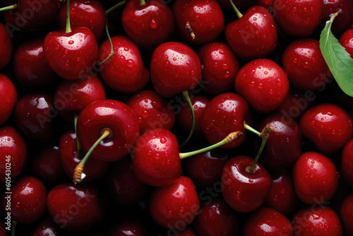 Ripe cherries. Food background. Generative AI