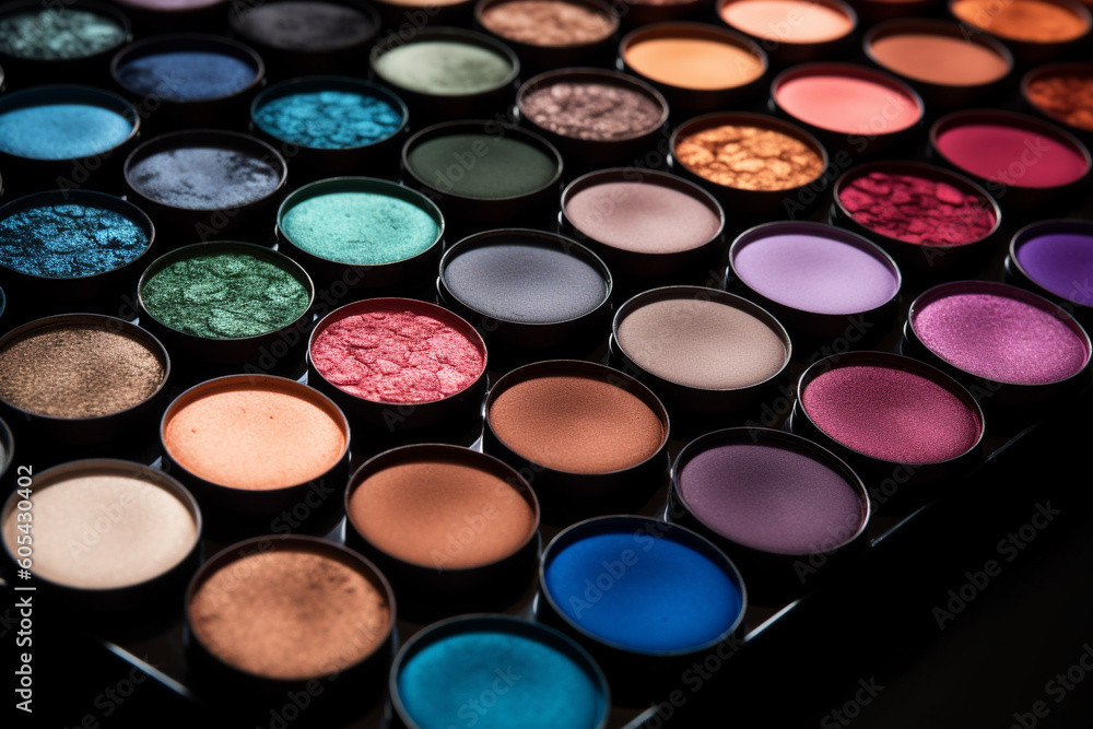 Make-up concept. Close-up shot of eyeshadow, cosmetics, make-up collection. Professional eyeshadow palette macro shot background. Generative AI Make-up concept. Close-up shot of eyeshadow, cosmetics, make-up collection. Professional eyeshadow palette macro shot background. Generative AI