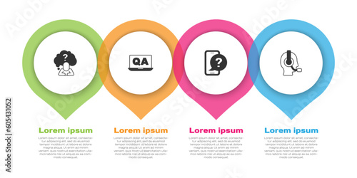 Set Head with question mark, Question and Answer, Telephone 24 hours support and Man headset. Business infographic template. Vector