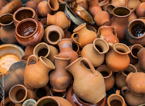 Close-up of handcrafted pottery