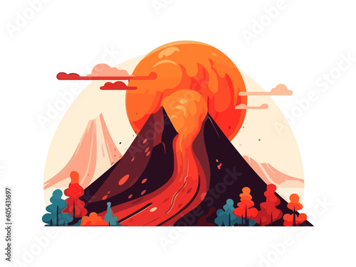 Volcano eruption and lava drawing