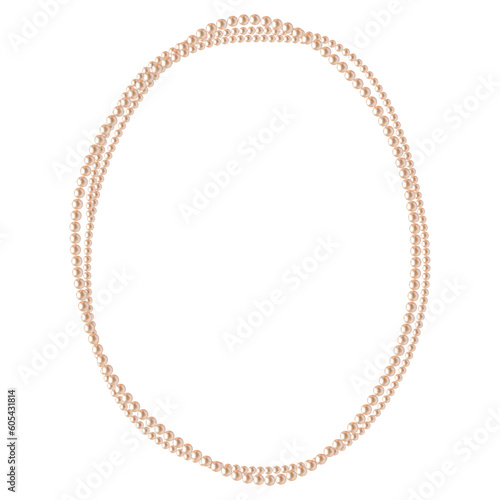 Beautiful pearl necklace. Jewel. Bead decoration. Vector illustration. White background. Round frame made of pearls.