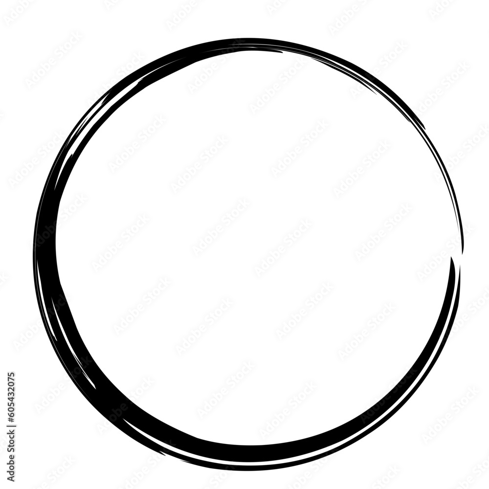 Brush stroke ink circle, Japanese calligraphy paint buddhism symbol, Zen enso, black paint round outline, vector illustration