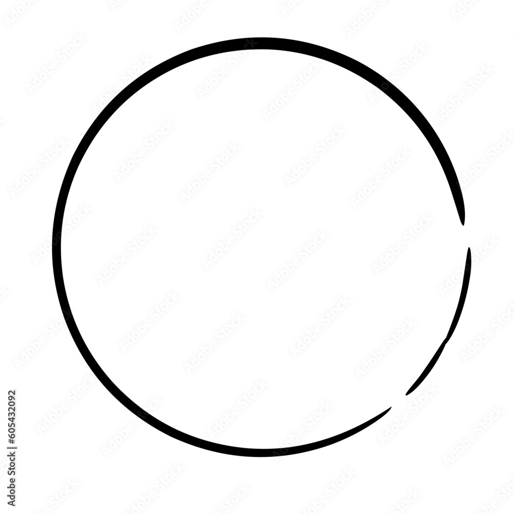 Brush stroke ink circle, Japanese calligraphy paint buddhism symbol, Zen enso, black paint round outline, vector illustration