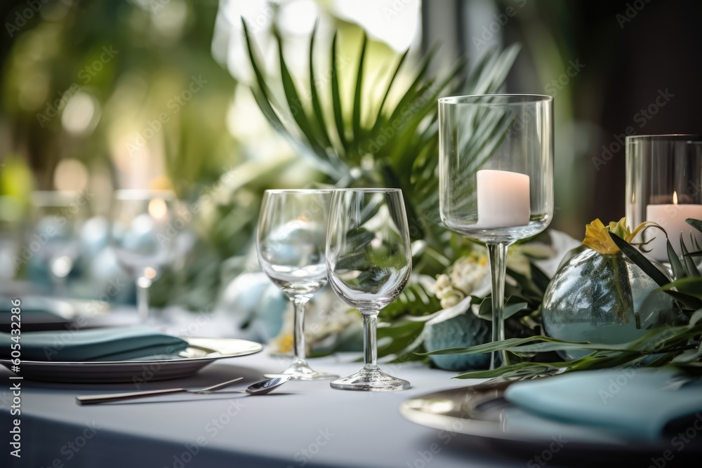 Romantic table setting with candles and flowers Romantic table setting with candles and flowers