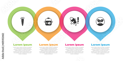 Set Carrot, Cooking pot and chicken leg, No fish and Sprout. Business infographic template. Vector
