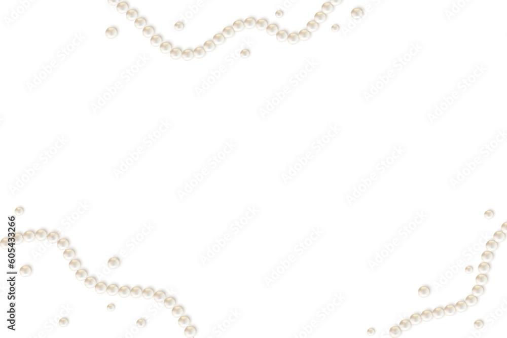 Beautiful pearl necklace. Jewel. Bead decoration. Vector illustration. White background. Border. Image of strands of pearls, necklaces on a white background. Beautiful pearl necklace. Jewel. Bead decoration. Vector illustration. White background. Border. Image of strands of pearls, necklaces on a white background.