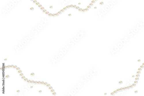 Beautiful pearl necklace. Jewel. Bead decoration. Vector illustration. White background. Border. Image of strands of pearls, necklaces on a white background.