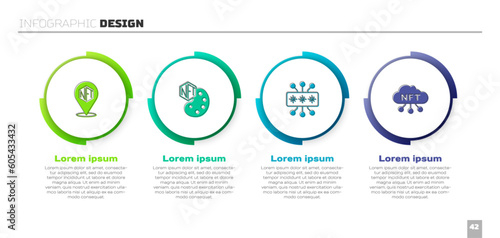 Set NFT Digital crypto art, Cyber security and cloud. Business infographic template. Vector