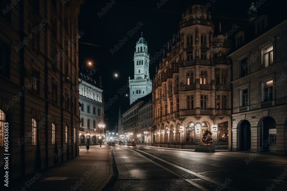 City of Munich at night. Generative AI