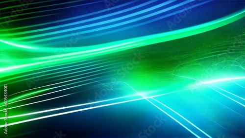 Abstract futuristic background with green blue glowing neon moving high speed wave lines and bokeh lights. Data transfer concept, wallpaper, generative ai