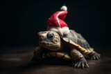 A tiny turtle wearing a Santa suit. Generative AI