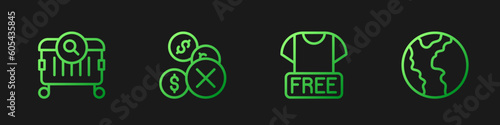 Set line Clothes donation, Searching for food, No money and Global economic crisis. Gradient color icons. Vector