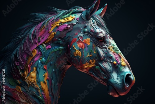 Colorful horse illustration made using CMYK color model. Generative AI