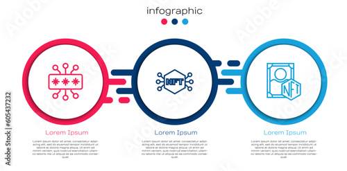 Set line Cyber security, NFT Digital crypto art and . Business infographic template. Vector