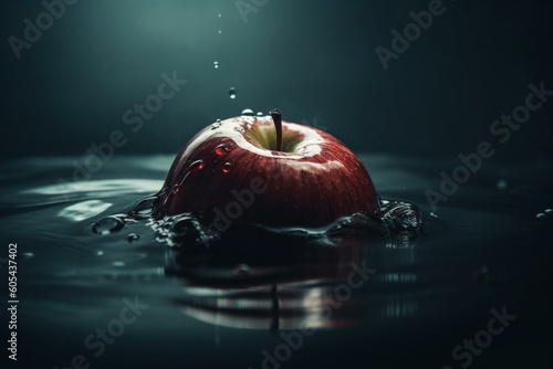 A crisp apple submerged in refreshing water. Generative AI