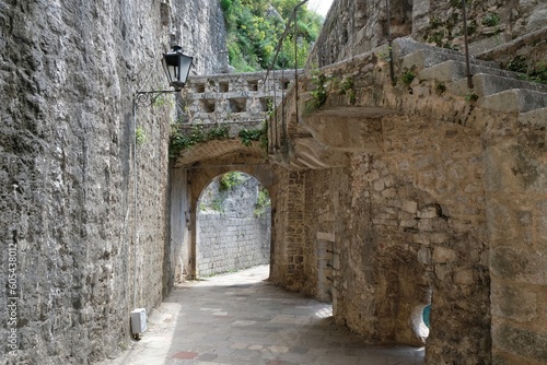 Fototapeta Naklejka Na Ścianę i Meble -  Fortress wall in Kotor. Kotor is a beautiful historic city on the Unesco list.