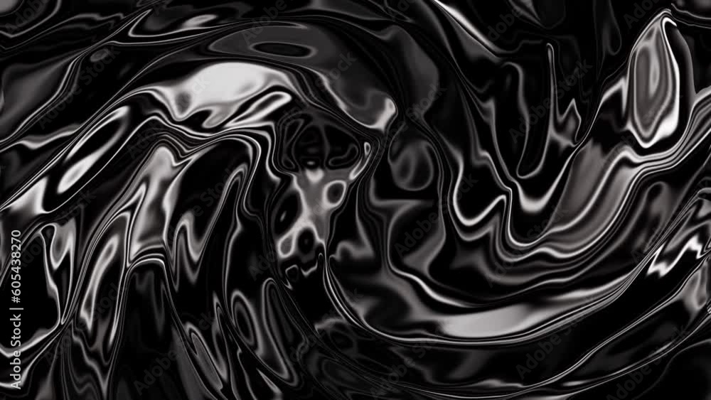 Liquid black abstract background. Shining movement of paint with glitter on metal surface. Looped animation.