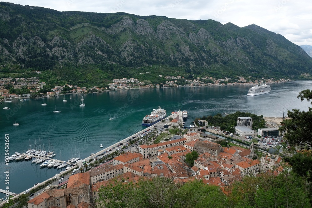 Panorama of Kotor from fortress wall, Montenegro. Kotor is a beautiful historic city on the Unesco list.