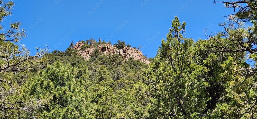 A view of a rocky trail up Shaggy Peak in the Santa Fe National Forest, New Mexico. 