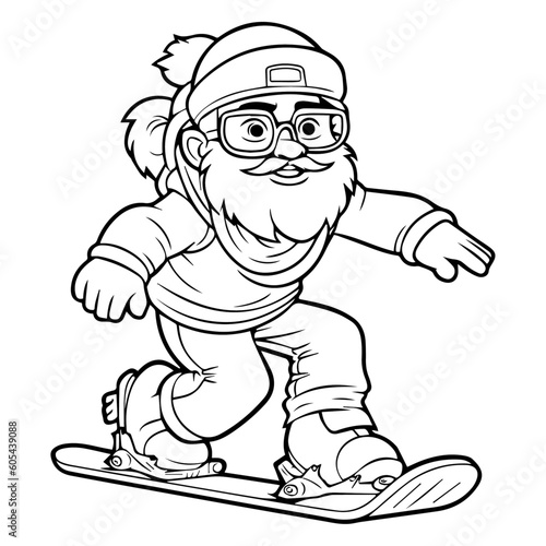 Coloring page grandfather snowboarding