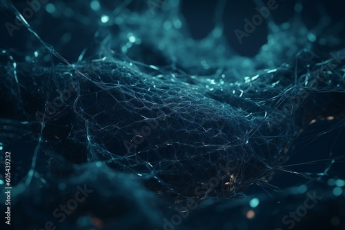 Blue abstract web of interconnected cells and fractals. Generative AI