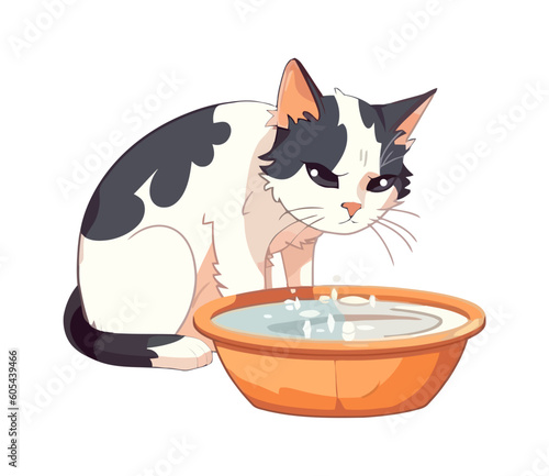 Cute kitten sitting with bowl