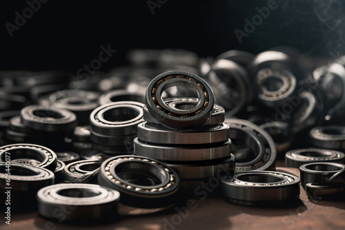 Pile of bearings for industrial background. Heap of bearing industriaal concept background. Ball bearing. Realistic 3D illustration. Generative AI