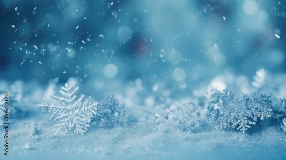 Winter blue background with snowflakes. Christmas and New Year background. Festive seasonal Christmas bright background. Holiday poster and banner, greeting card. generative ai Winter blue background with snowflakes. Christmas and New Year background. Festive seasonal Christmas bright background. Holiday poster and banner, greeting card. generative ai
