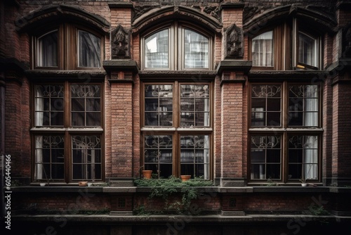 De-stressed window front in Hamburg s Speicherstadt district. Generative AI