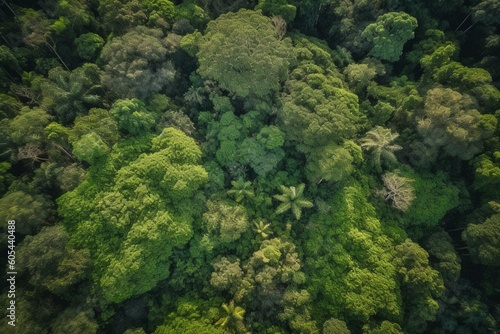 Overhead shot of the Amazon rainforest under clear skies. Generative AI