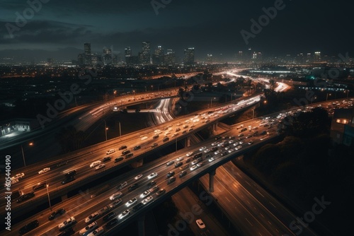 Stunning city freeway vista. Generative AI