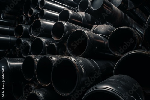 Abstract background of black industrial pipes. Generative AI