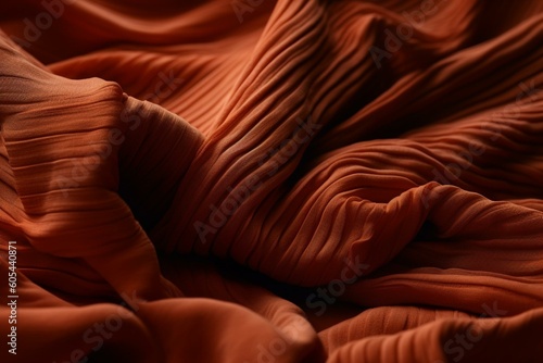 Textured burnt orange fabric with pleats and folds. Background that is tactile to the touch. Generative AI