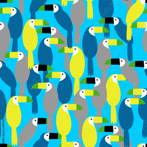 Seamless bright pattern with toucan. Vector summer background.